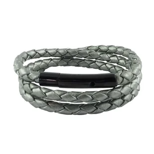 König Design skórzany naszyjnik skórzany pasek skórzana bransoletka 6 mm męski naszyjnik 17 cm - 100 cm pleciony, długość: 95 centymetrów, kolor: szary metalik - Naszyjniki męskie - miniaturka - grafika 1
