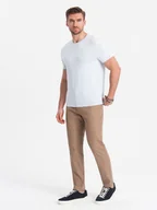 Spodnie męskie - Spodnie męskie chino SLIM FIT - jasnobrązowe V2 OM-PACP-0186 - Ombre Clothing - miniaturka - grafika 1