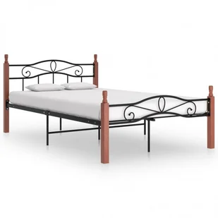 Rama łóżka, czarny metal i lite drewno dębowe, 120x200 cm kod: V-324906 - Vida - Łóżka - miniaturka - grafika 1