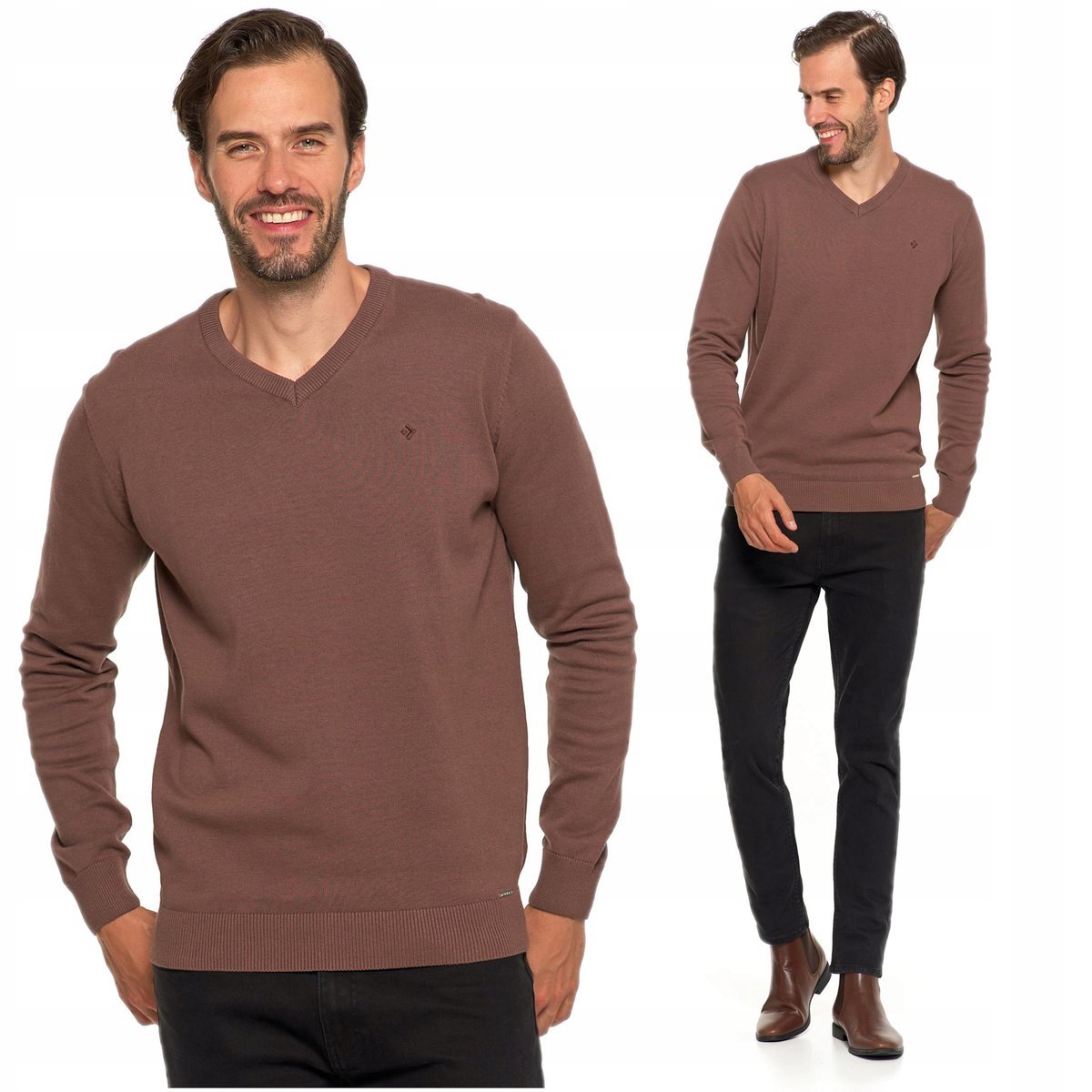 Elegancki Sweter Męski Klasyczny Prosty Krój Dekolt w Serek MORAJ S