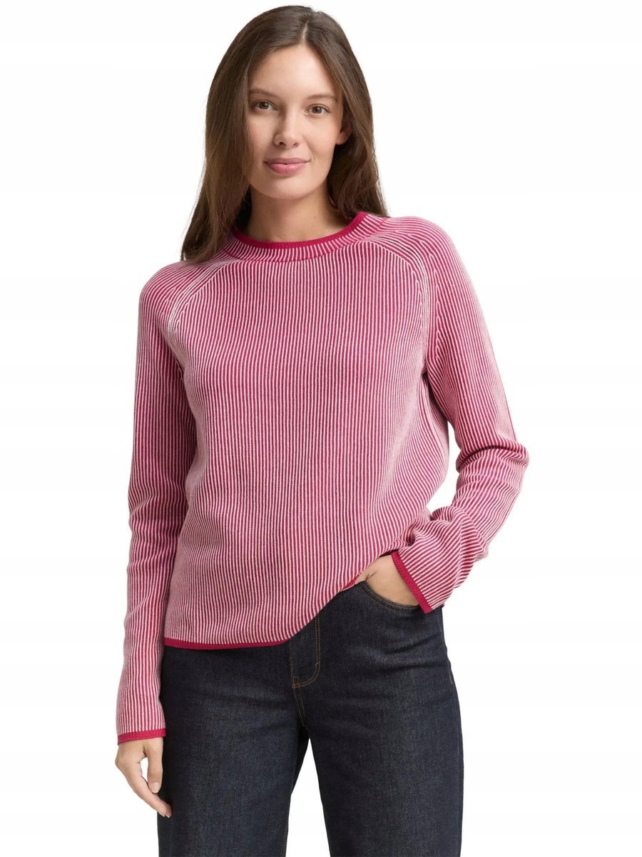 TOM TAILOR SWETER DAMSKI W PASKI Z BAWEŁNY Z OKRĄGŁYM DEKOLTEM S 7AA