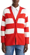 Swetry damskie - United Colors of Benetton Sweter damski kardigan M/L 1494e601V, czerwony sweter w paski fantazyjny 901, S, Czerwone paski Fancy 901, S - miniaturka - grafika 1