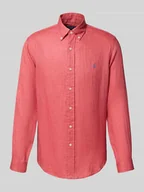 Koszule męskie - Koszula lniana o kroju regular fit z kołnierzykiem typu button down - miniaturka - grafika 1