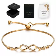 Bransoletki - Bransoletka Damska Złota Nieskończoność Kryształy Grawer - miniaturka - grafika 1