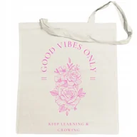 Torby i wózki na zakupy - Torba na zakupy nadruk Good Vibes Kwiaty - miniaturka - grafika 1