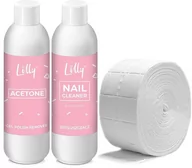 Zestawy do manicure i pedicure - Lilly Aceton kosmetyczny 1000 ml + Cleaner 1000 ml + waciki bezpyłowe 20 szt. - miniaturka - grafika 1