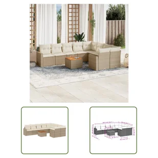 The Living Store 10-cz. zestaw mebli ogrodowych z poduszkami - beżowy - polirattan - Sofa Ogrodowa - Sofy ogrodowe - miniaturka - grafika 1