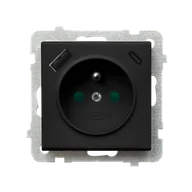 Gniazdka elektryczne - Ospel gniazdo pojedyncze z ładowarką USB A+C SONATA - czarny metalik - miniaturka - grafika 1