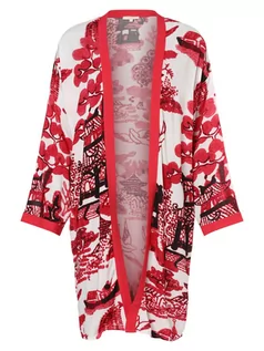 Szlafroki damskie - Marie Lund - Kimono damskie, biały|wyrazisty róż - grafika 1