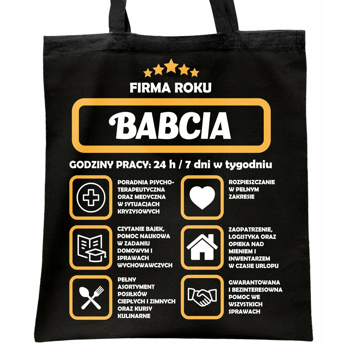 Torba bawełniana czarna Dzień Babci Prezent Upominek