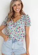 Koszule damskie - Żółto-Zielona Koszula z Falbankami i Głębokim Dekoltem Vivalia - miniaturka - grafika 1