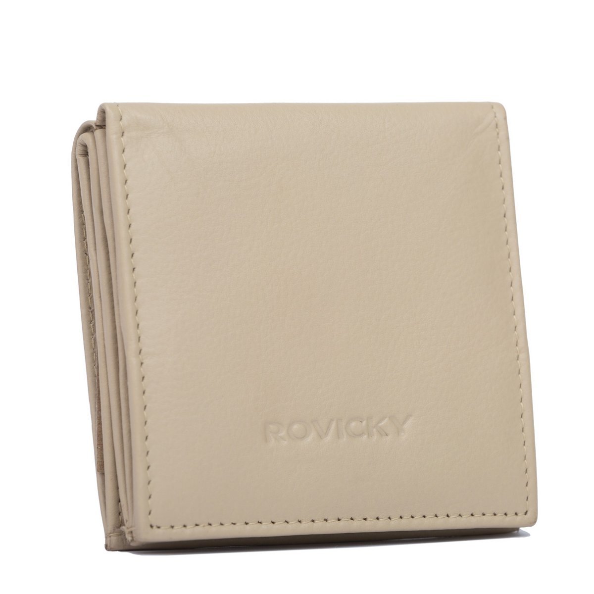 Portfel skórzany damski Rovicky modna kwadratowa portmonetka na zatrzask, beżowy