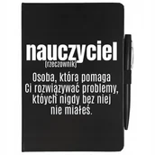 Notesy i bloczki - CZARNY NOTATNIK + DŁUGOPISE NAUCZYCIEL (RZECZOWNIK) Dla Nauczyciela Wzory - miniaturka - grafika 1