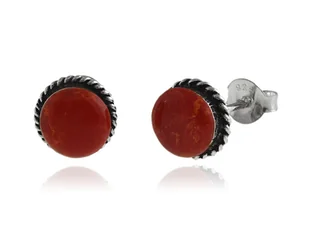 Kolczyki srebrne Okrągłe 8 mm z Koralem k3740C - Kolczyki - miniaturka - grafika 1