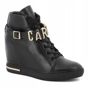 Botki damskie - Czarne botki sneakersy na koturnie Carinii B9051-E50 modne r.36 - miniaturka - grafika 1
