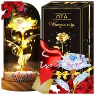 Sztuczne kwiaty - WIECZNA RÓŻA W SZKLE LED ŚWIECĄCA PREZENT DLA KOBIETY 50 60 70 80 URODZINY - miniaturka - grafika 1