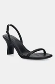 Sandały damskie - Calvin Klein sandały skórzane SCULPT KITT HEEL STRAPPY LTH kolor czarny HW0HW02800 - miniaturka - grafika 1