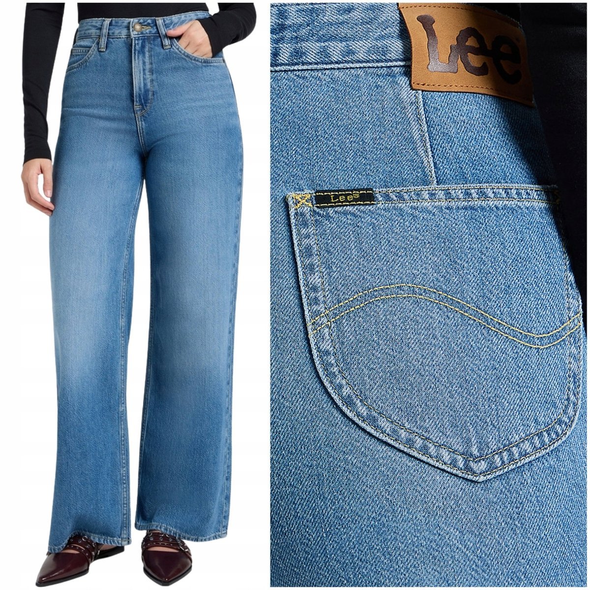 Lee Stella A Line wysokie szerokie damskie spodnie jeansowe palazzo W27 L33