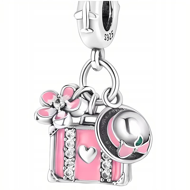 Charms do Pandora Zawieszka Charms Walizka Kapelusz Kwiatek Charmsy Trusky