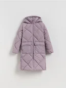Kurtki i płaszcze dla dziewczynek - Reserved - Długi pikowany płaszcz z kapturem - lawendowy - miniaturka - grafika 1