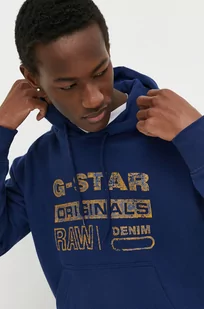 G-Star Raw bluza bawełniana męska kolor niebieski z kapturem z nadrukiem - Bluzy męskie - miniaturka - grafika 1