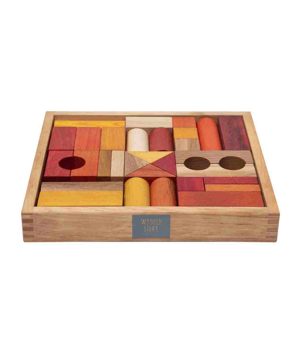 WOODEN STORY Drewniane Klocki w Skrzynce – Barwa Ciepła 30 Elementów