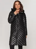 Płaszcze damskie - Klasycznie pikowany płaszcz damski z kapturem Czarny XXL - miniaturka - grafika 1