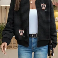 Kurtki damskie - TEMU Kurtka z Ptasią Wzorem, Damska Casualowa z Kołnierzem Baseballowym i Zamkiem - Poliester, Możliwość Prania w Pralce, Geometryczny Wzór - miniaturka - grafika 1