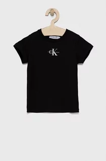 Koszulki dla dziewczynek - Calvin Klein Jeans T-shirt bawełniany dziecięcy kolor czarny - grafika 1