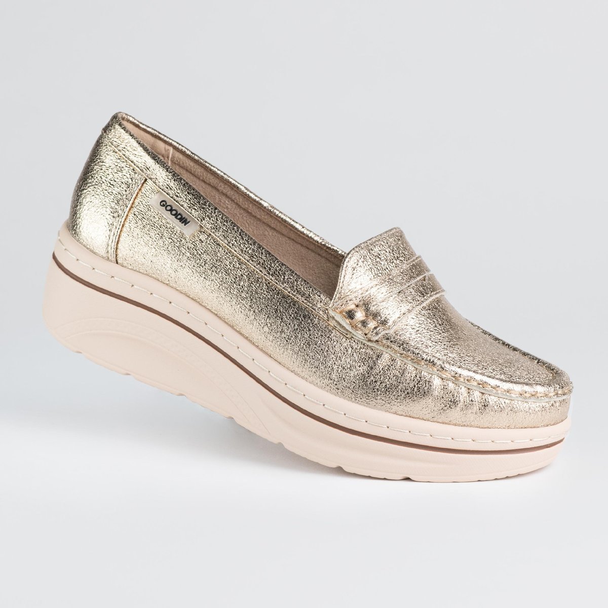 Mokasyny damskie skóra GOODIN GD-FL6077 złoty lekkie klasyczne wygodne 41