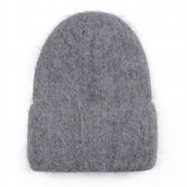 Czapki damskie - CIEPŁA CZAPKA DAMSKA WEŁNIANA WEŁNA ZIMOWA NA ZIMĘ 60% Angora SZARA - miniaturka - grafika 1