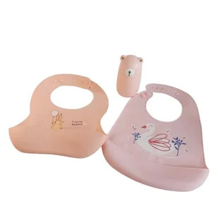 Śliniaczek Silikonowy z Kieszonką Różowy 2Szt - Śliniaki i fartuszki - miniaturka - grafika 1