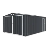 Garaże i wiaty - Garaż blaszany KINGSTON 380x480cm Cold Grey, metalowy, wentylowany, przestronny schowek na samochód, narzędzia i sprzęt ogrodowy Hardmaister - miniaturka - grafika 1