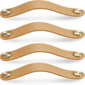 Zawiasy, okucia i inne akcesoria - Zestaw 4 mosiężnych i skórzanych uchwytów do drzwi szafek w kolorze khaki, długość 190 mm, ze śrubami, odpowiedni do szaf i kuchni - miniaturka - grafika 1