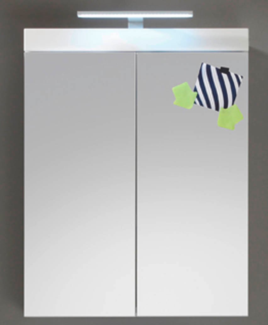 AmandaMandoBea szafka łazienkowa z lustrem ze światłem, 2 drzwi, biały wysoki połysk.