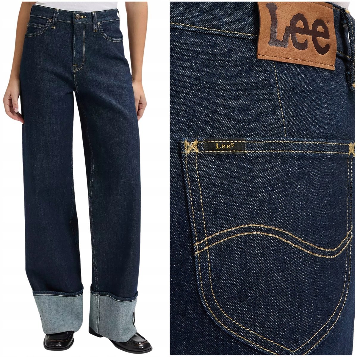 Lee Stella A Line wysokie szerokie damskie spodnie jeansowe palazzo W28 L33