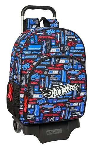 Safta Hot WHEELS – plecak szkolny z wózkiem 905, idealny dla dzieci w różnym wieku, wygodny i wszechstronny, jakość i odporność, 33 x 14 x 42 cm, wielokolorowy, M, na co dzień, Wielokolorowy, M