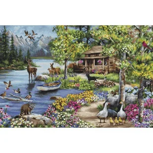 Haft krzyżykowy - Zestaw do haftu - Chata nad jeziorem - Pasmanteria - miniaturka - grafika 1