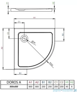 Radaway Doros A Stone brodzik półokrągły 80x80cm antracyt SDRA8080-01-64S - Brodziki prysznicowe - miniaturka - grafika 2