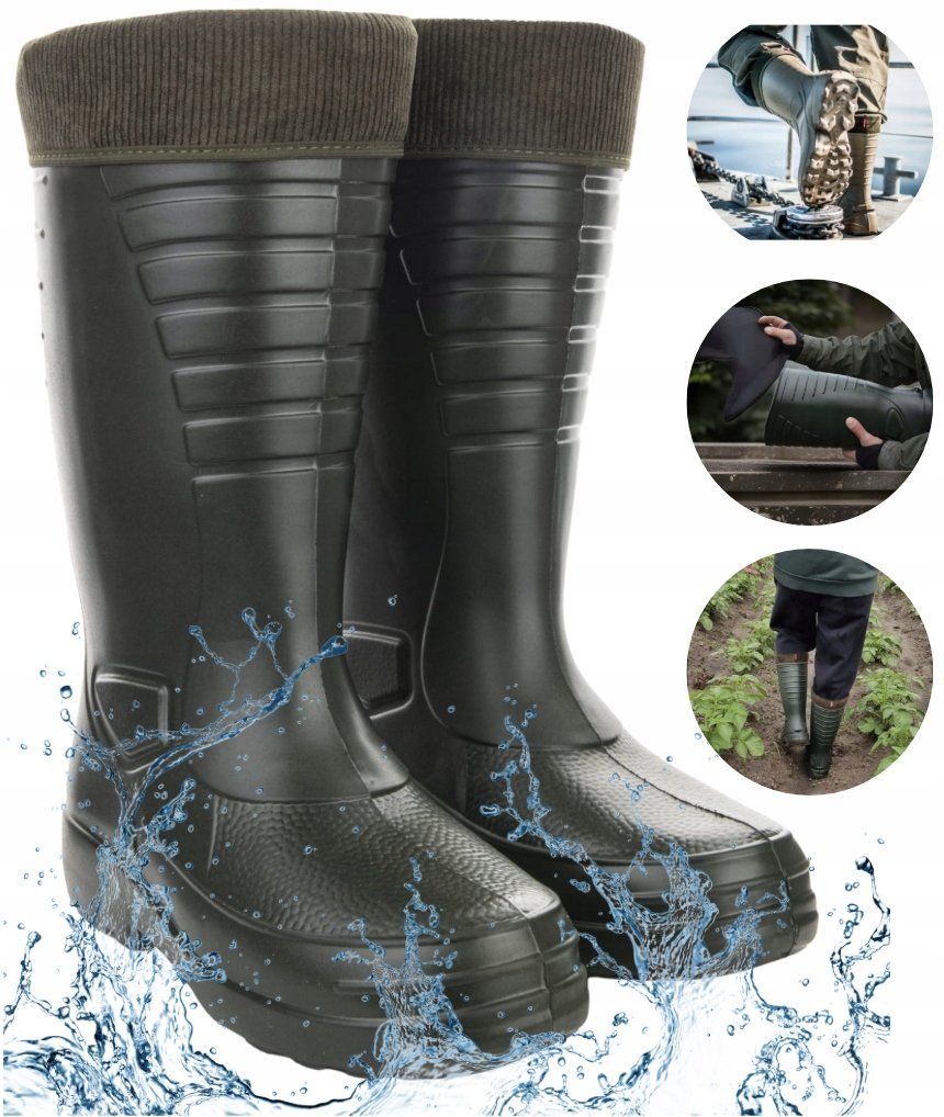 WYSOKIE KALOSZE PIANKOWE DLA WĘDKARZY OCIEPLANE GUMOWCE LEKKIE POLSKIE 42