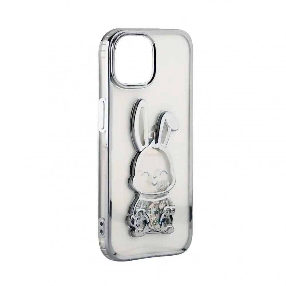 iLike Tylny pokrowiec Apple iPhone 15 Silicone Case Print Desire Rabbit Silver ILIAPP15PDRPS