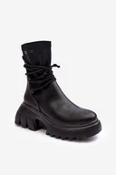 Botki damskie - Botki Na Masywnej Platformie Z Wiązaniem Czarne Big Star MM274590-41 - miniaturka - grafika 1