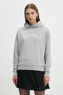 Calvin Klein bluza bawełniana damska kolor szary z kapturem z nadrukiem K20K205449 - Bluzy damskie - miniaturka - grafika 1