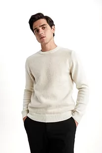 DeFacto Męski sweter z dzianiny z długim rękawem, okrągły dekolt, krój slim fit dla mężczyzn, topy (LT/beżowy melanż, 3XL), L. beżowy melanż, 3XL - Koszulki męskie - miniaturka - grafika 1
