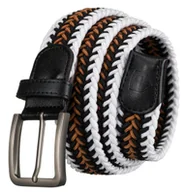 Paski - Pleciony parciany pasek męski do spodni jeansów czarny biały beżowy PETERSON skóra naturalna elastyczny bez dziurek klasyczna klamra 110 - miniaturka - grafika 1