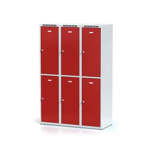 Alfa 3 Metalowa szafka ubraniowa 6-drzwiowa, drzwi czerwone, zamek cylindryczny 1261772 - Szafki BHP - miniaturka - grafika 1