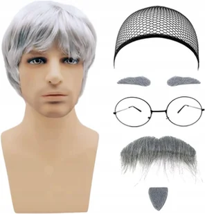 KOSTIUM PRZEBRANIE DLA DOROSŁYCH 7 ELEMENTÓW DZIADEK PERUKA OKULARY IMPREZA - Dodatki do strojów karnawałowych - miniaturka - grafika 1