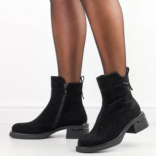 Czarne skórzane botki damskie na obcasie Vinceza 696 - Botki damskie - miniaturka - grafika 1