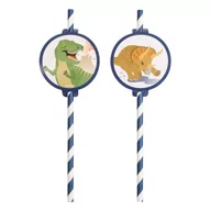 Słomki do napojów - Jednorazowe słomki papierowe z Dinozaurami 19,7cm 8szt - miniaturka - grafika 1