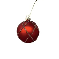 Bombki - Bombka szklana dekorowana kryształkami krata 8 cm czerwony - miniaturka - grafika 1
